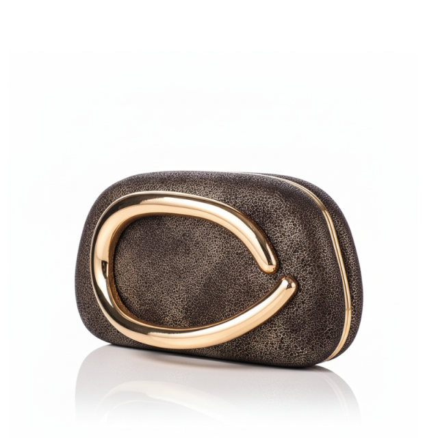 Sculptural Gold Handle Clutch Bag