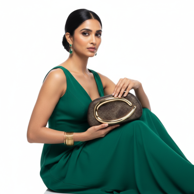 Sculptural Gold Handle Clutch Bag