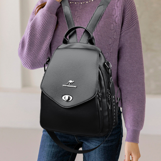 Elegant Soft Leather Multi Pocket Women's Backpack