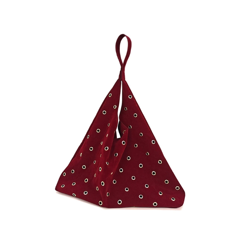 Grommet Adorned Suede Origami Shoulder Bag
