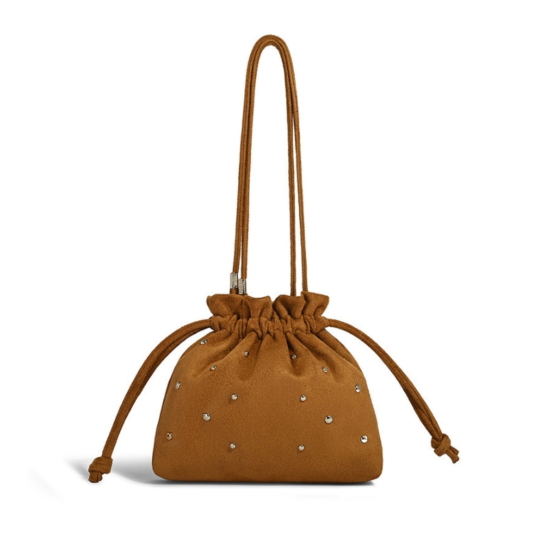 Women's Studded Suede Texture Bucket Bag