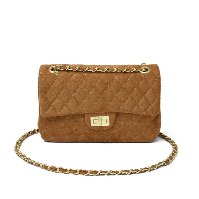 Elegant Quilted Suede Chain Crossbody Bag