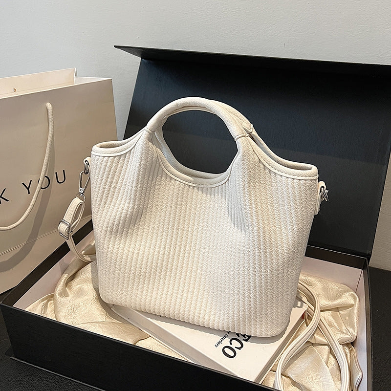 Versatile Ribbed Textured Handbag with Strap