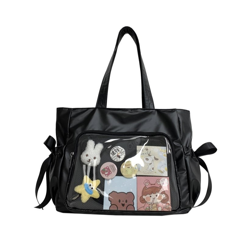 Ballet Style Ribbon Bow Large Reversible Shoulder Bag for Women