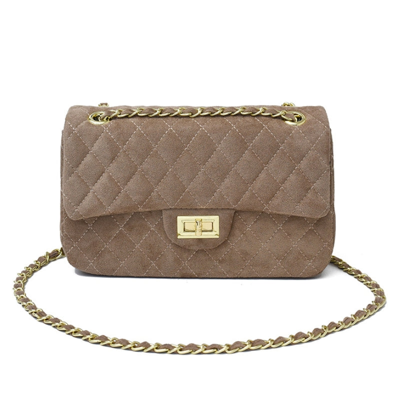Elegant Quilted Suede Chain Crossbody Bag