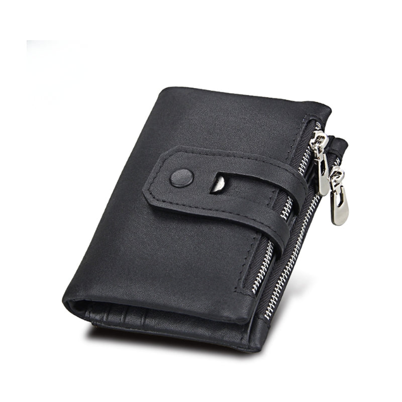 Classic Genuine Leather Wallet with Snap Strap and Zip Pocket