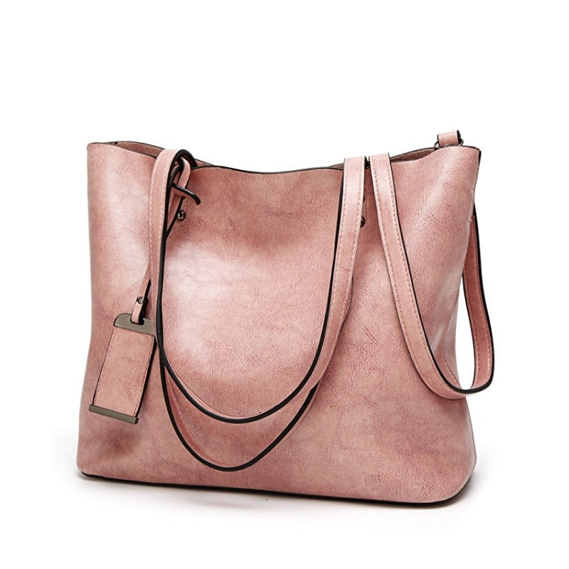 Women's High Gloss Leather Shoulder Bag with ID Tag