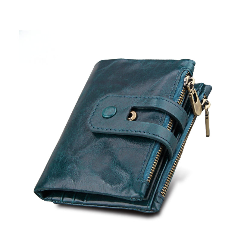 Classic Genuine Leather Wallet with Snap Strap and Zip Pocket