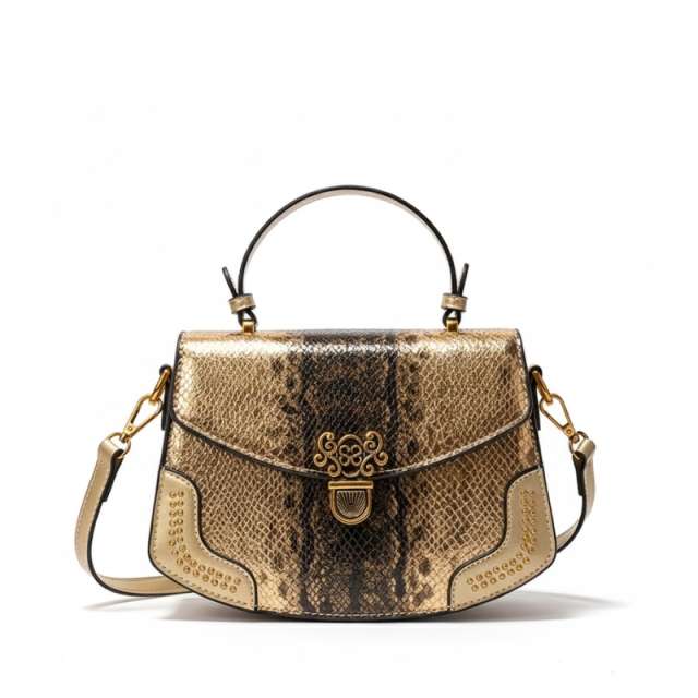 Luxe Snake Embossed Ornate Buckle Handbag