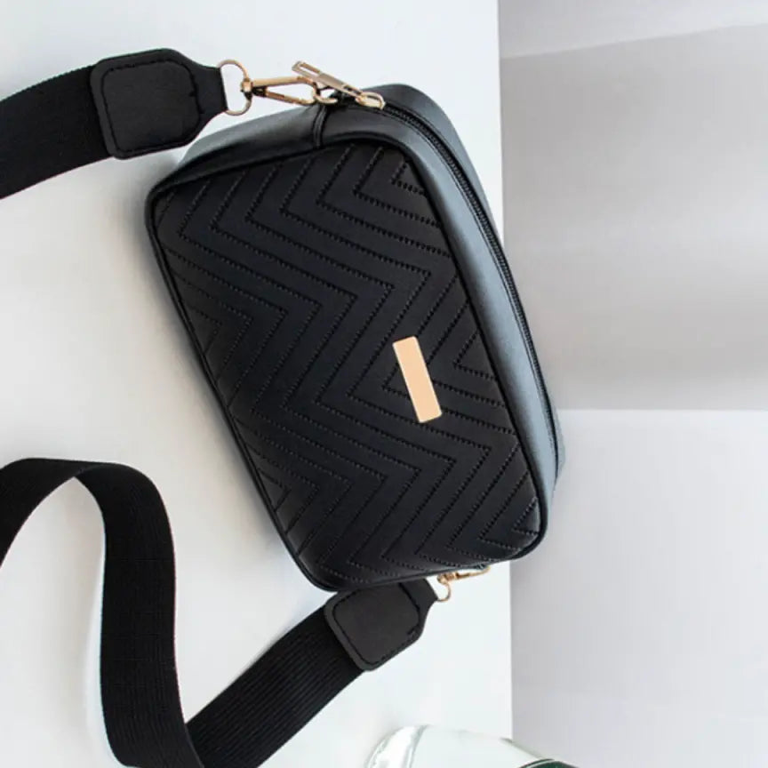 Wave Pattern Embroidered Camera Crossbody Bag