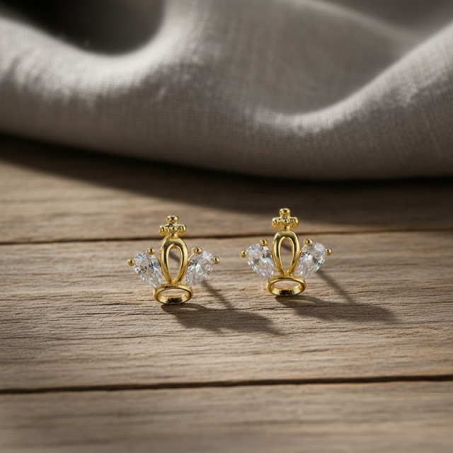 Golden Crown Zircon Earrings