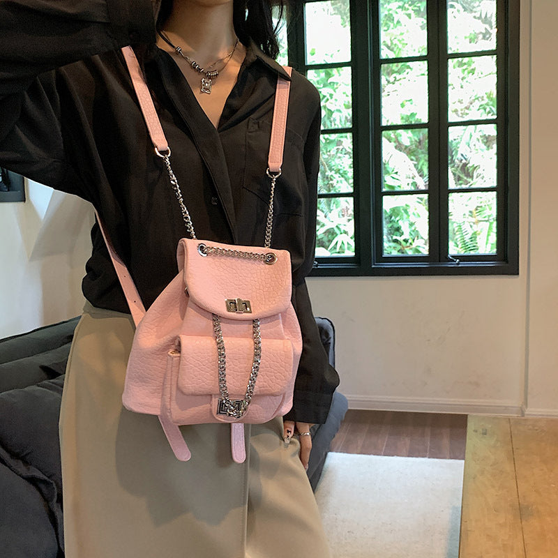 Diamond Pattern Chain Small Backpack