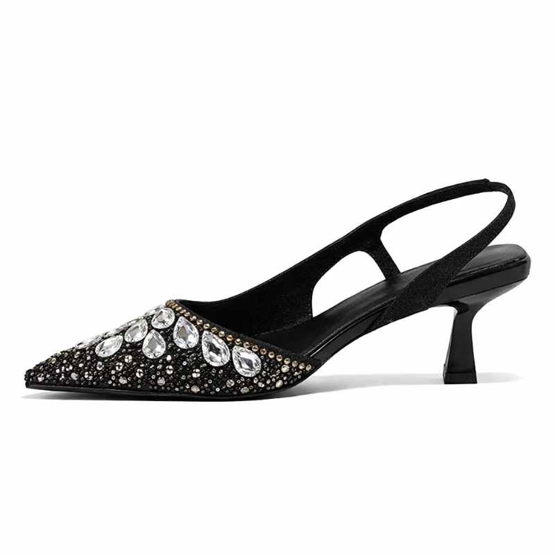 Crystal Square Heel Pointed Toe Heels