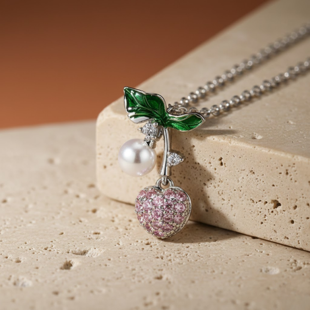 Cherry Zircon Clavicle Necklace