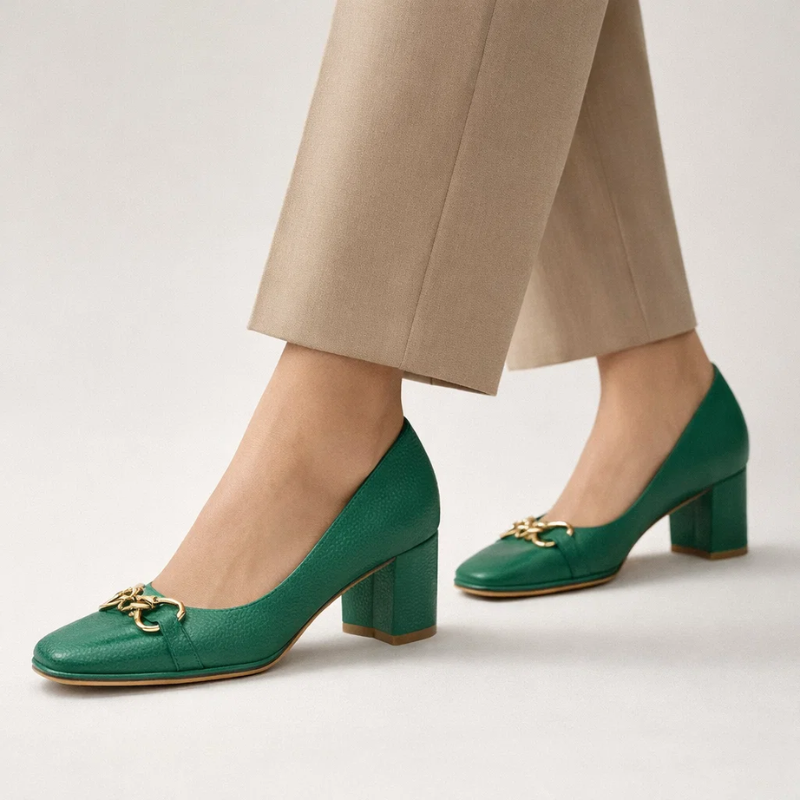 French Mary Jane Horsebit Chunky Pumps