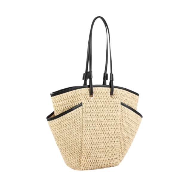 Multi Pocket Woven Shoulder Tote Bag
