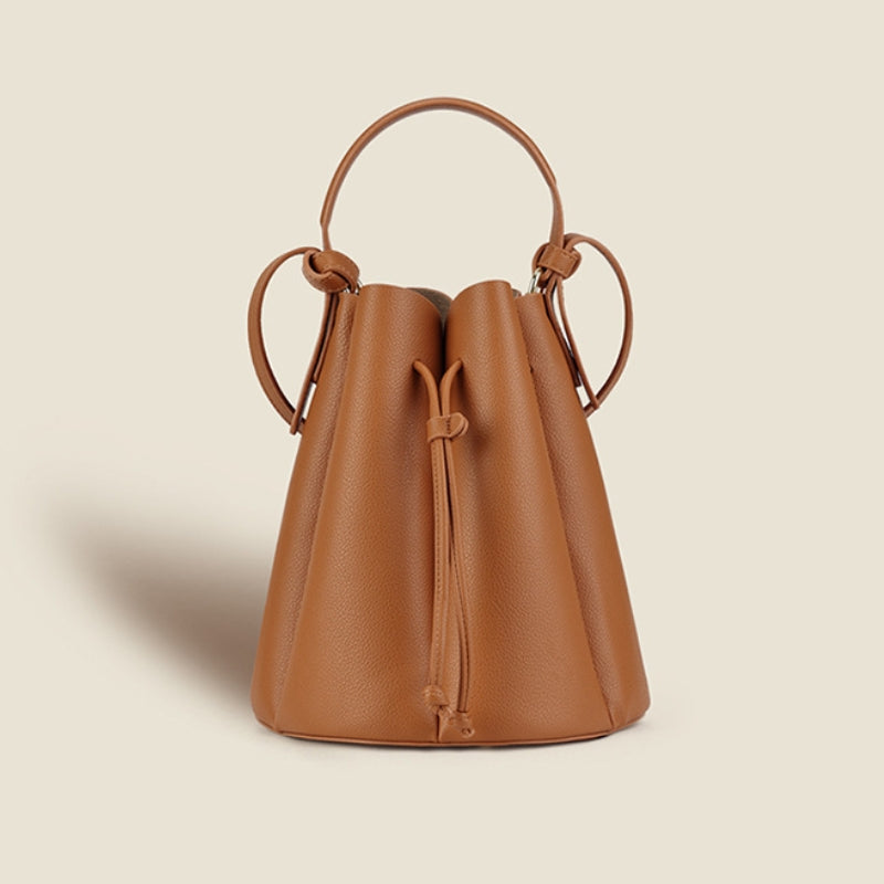 Women's Sculpted Pebbled Leather Look Bucket Bag