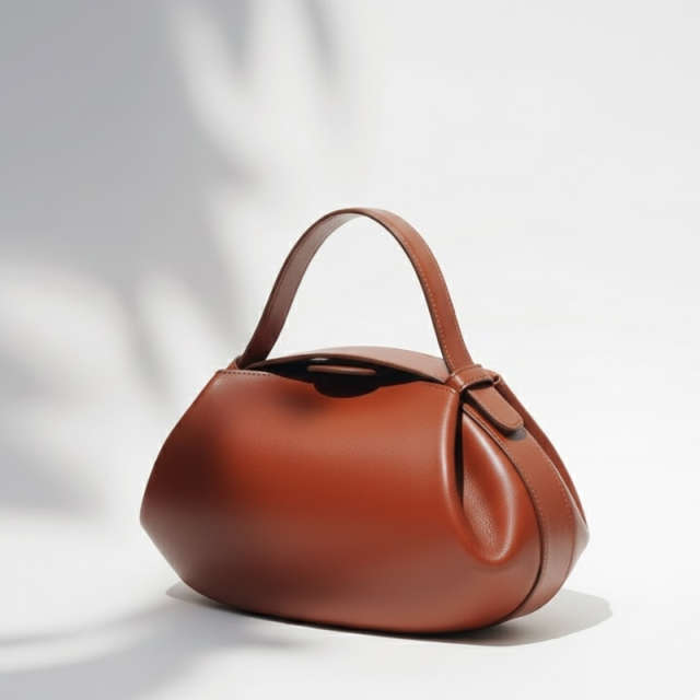 Minimalist Sculptural Handbag with Curved Flap