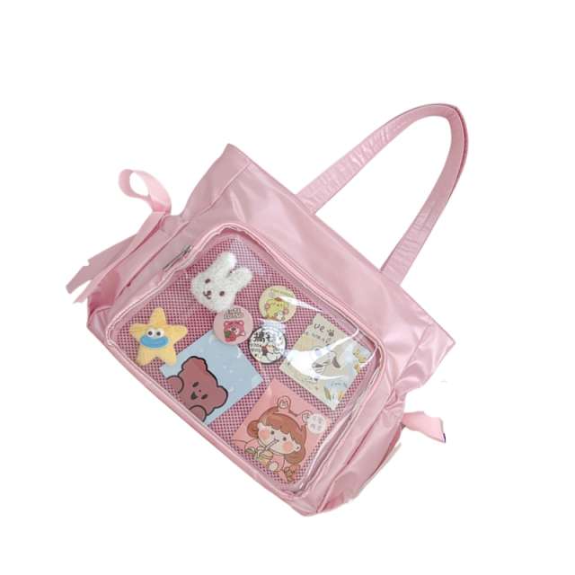 Ballet Style Ribbon Bow Large Reversible Shoulder Bag for Women