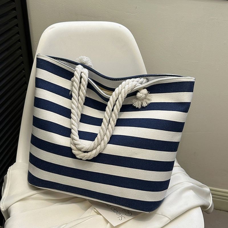 Women's Classic Striped Canvas Rope Handle Tote