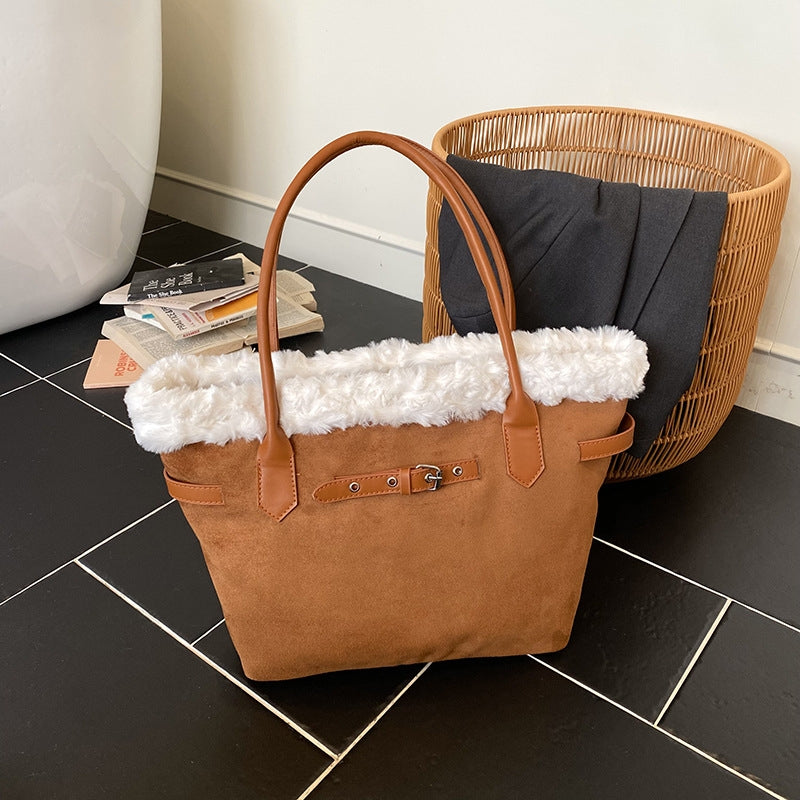 Women's Professional Plush Trim Tote Bag