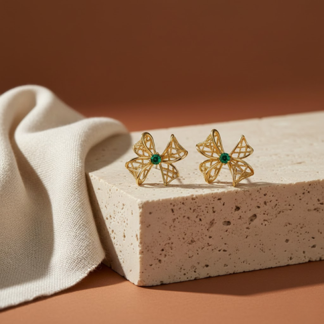 Green Zircon Bow Earrings