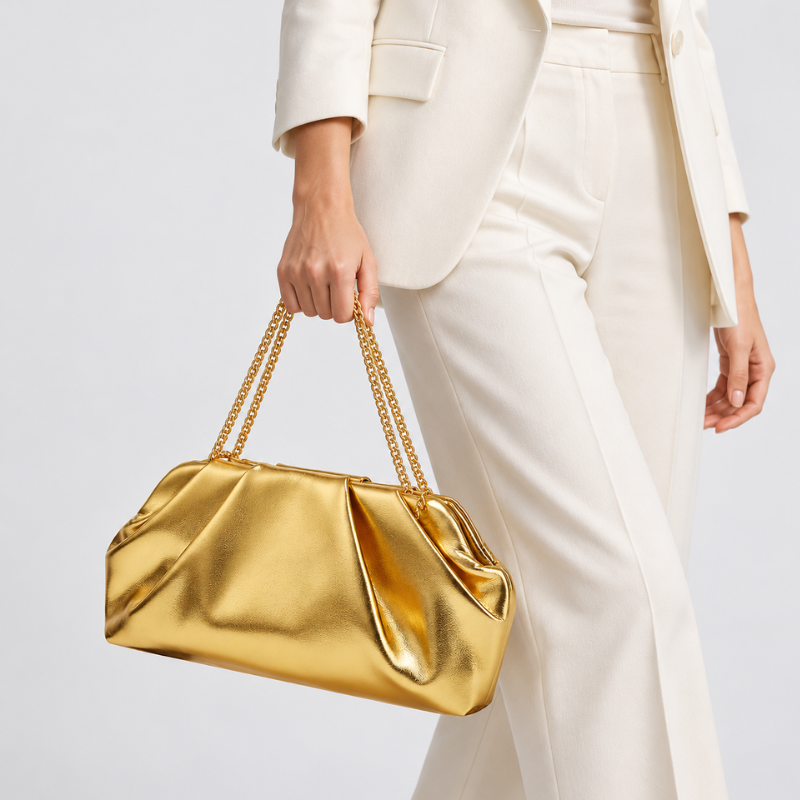 Name: Celeste Metallic Pleated Chain Clutch Bag