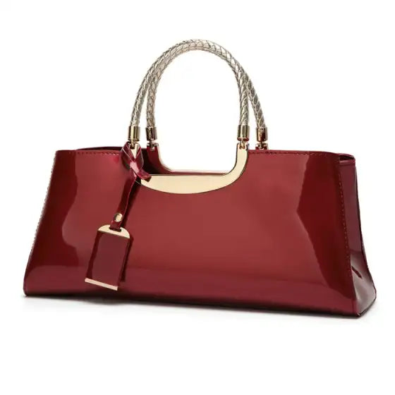 Glossy patent leather bridal tote bag with sophisticated look
