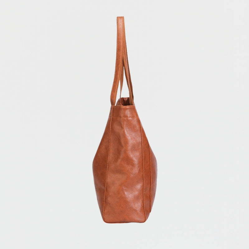Women's Sculpted Leather Tote with Front Pocket