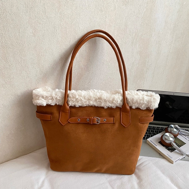 Women's Professional Plush Trim Tote Bag