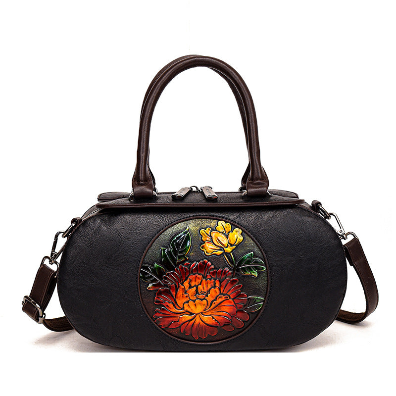 Cylindrical Retro Handbag with National Style