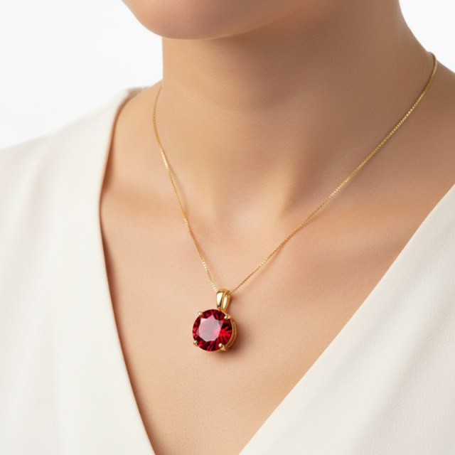Gold-Plated Ruby Clavicle Chain Necklace