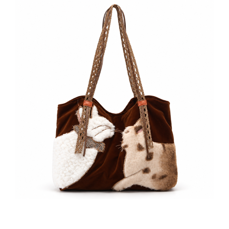 Fluffy Cat Embroidered Women’s Tote Bag