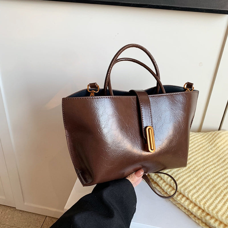 Women's Sleek Glossy Vegan Leather Handbag