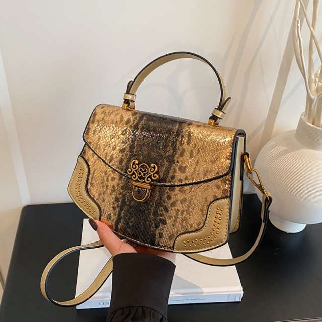 Luxe Snake Embossed Ornate Buckle Handbag