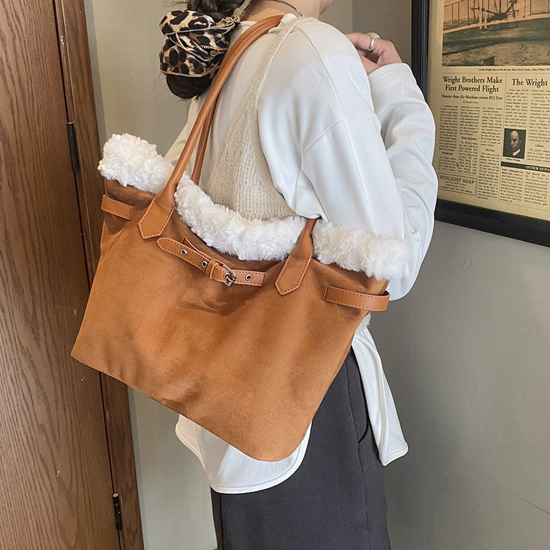 Women's Professional Plush Trim Tote Bag