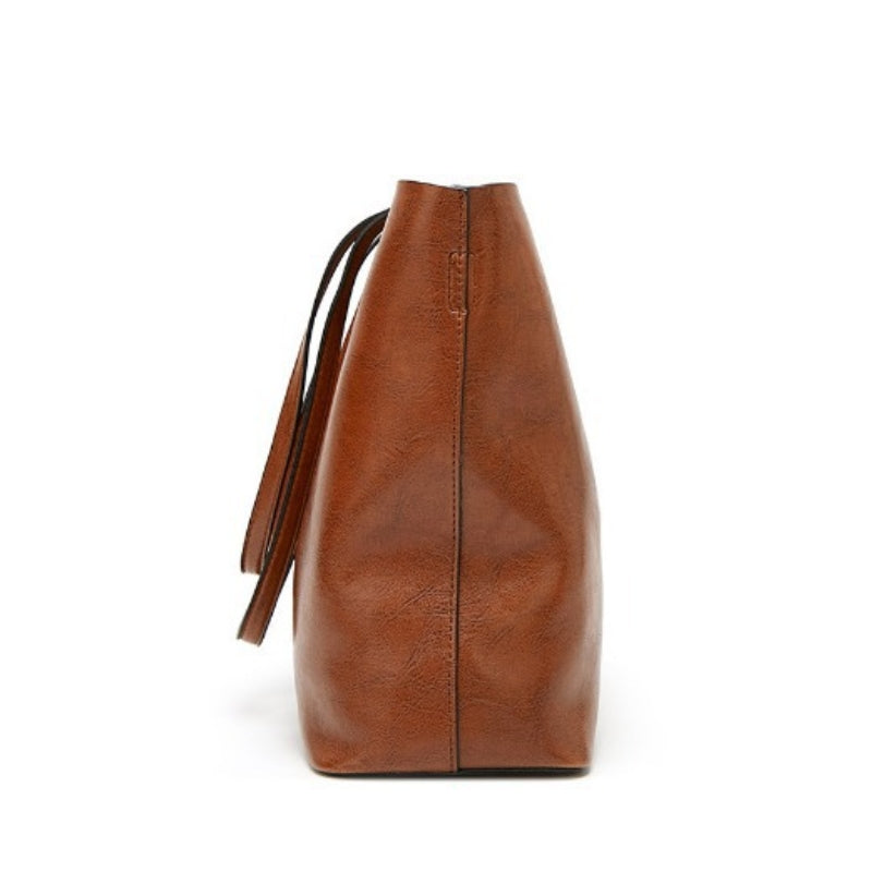 Women's High Gloss Leather Shoulder Bag with ID Tag