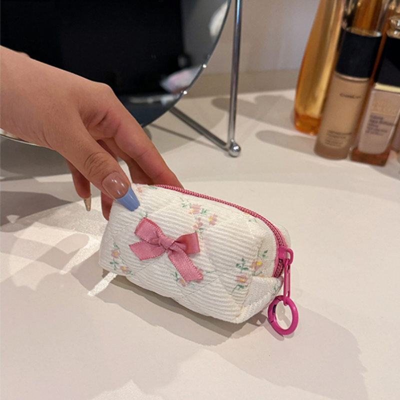 Floral Bow Mini Makeup Bag
