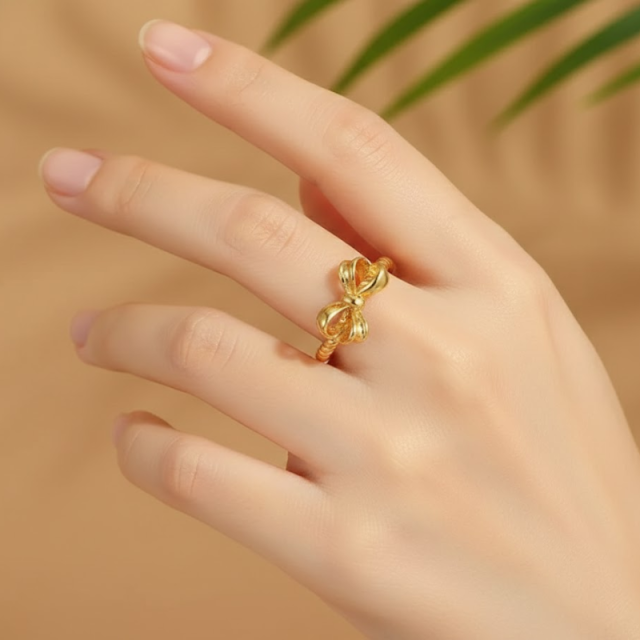 Gold-Plated Gentle Bow Light Luxury Ring