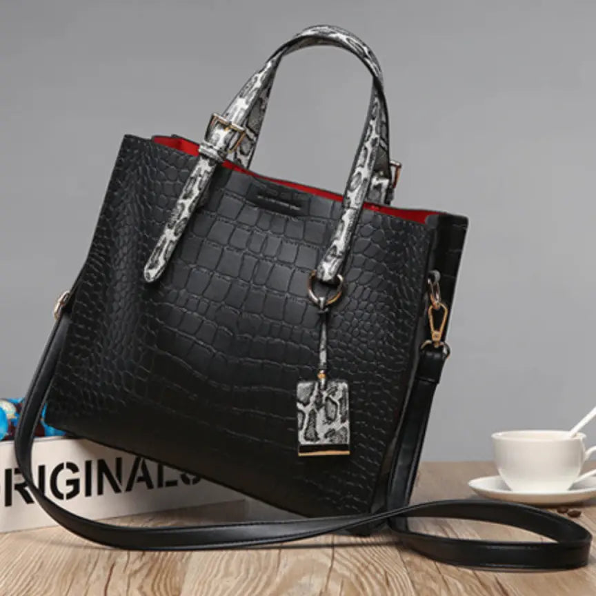 Crocodile Pattern Shoulder Handbag with Pendant