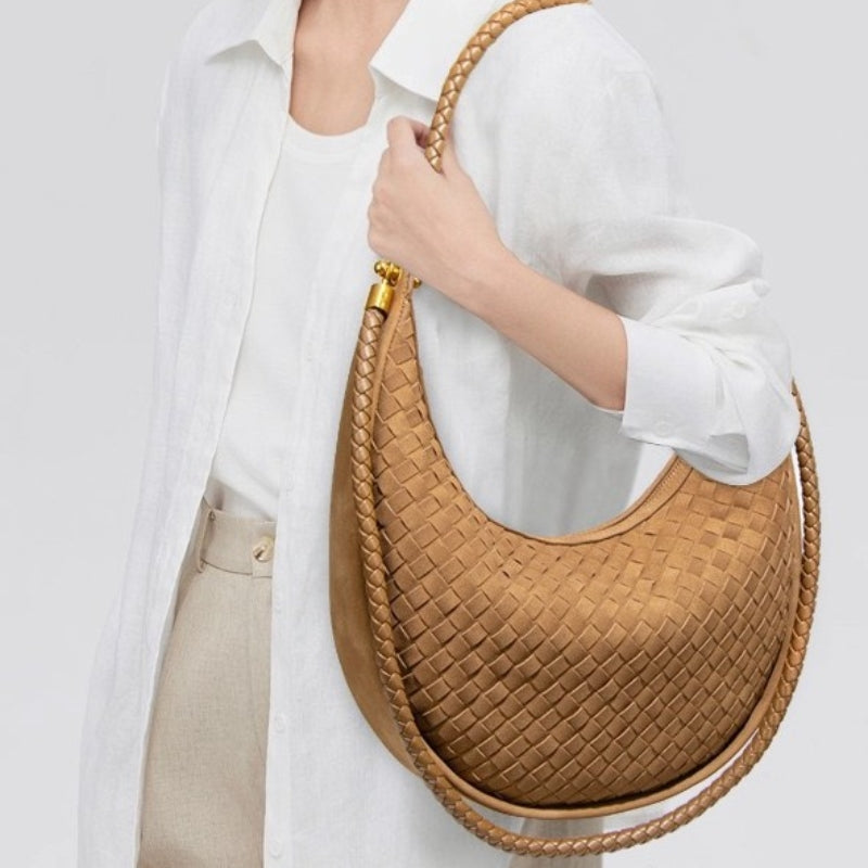 Women's Intricate Woven Crescent Shoulder Bag