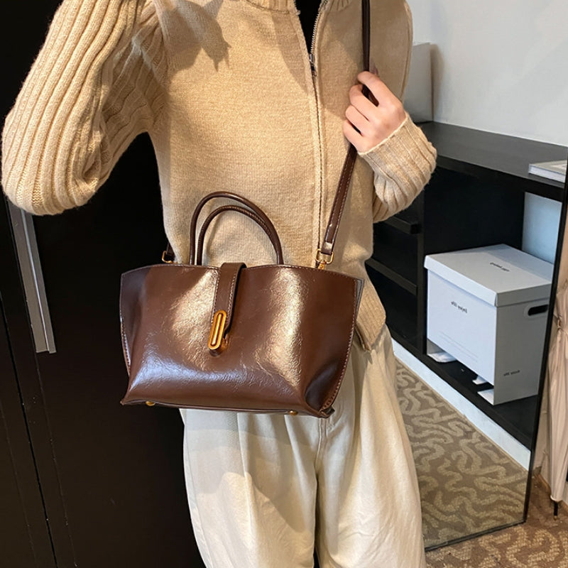 Women's Sleek Glossy Vegan Leather Handbag