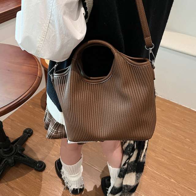 Versatile Ribbed Textured Handbag with Strap