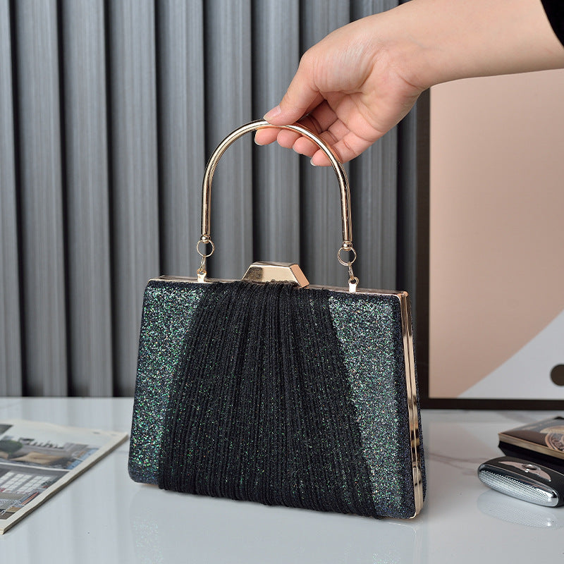Glitter Drape Pleat Evening Clutch Bag