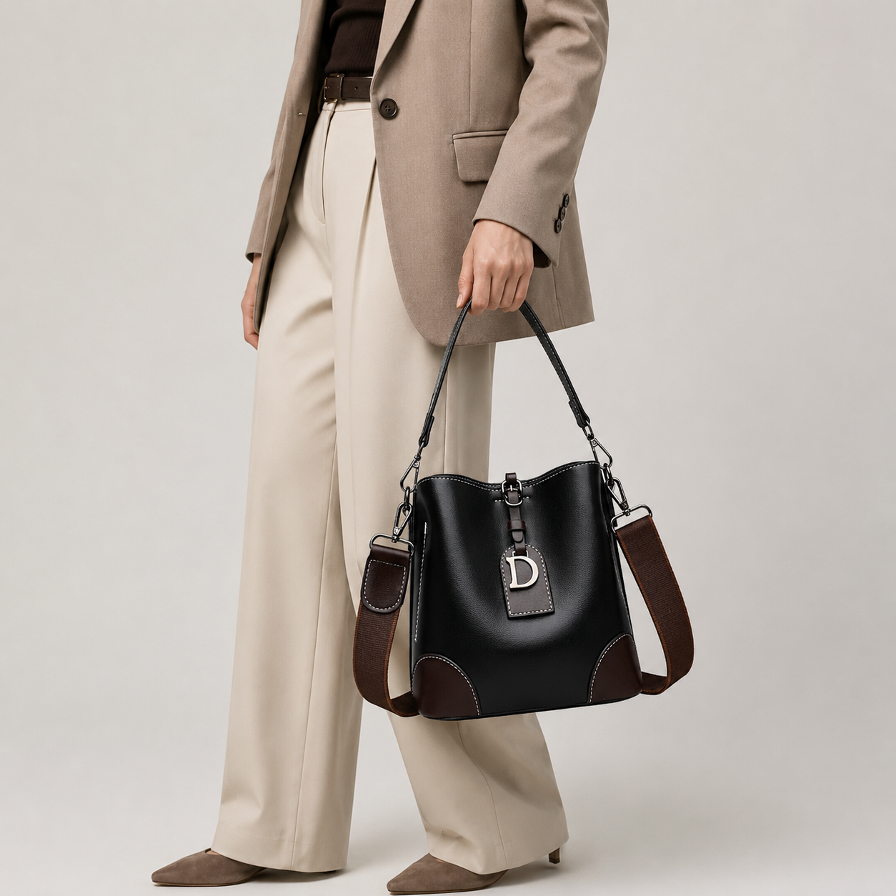 Retro Color-Block Women’s Bucket Bag