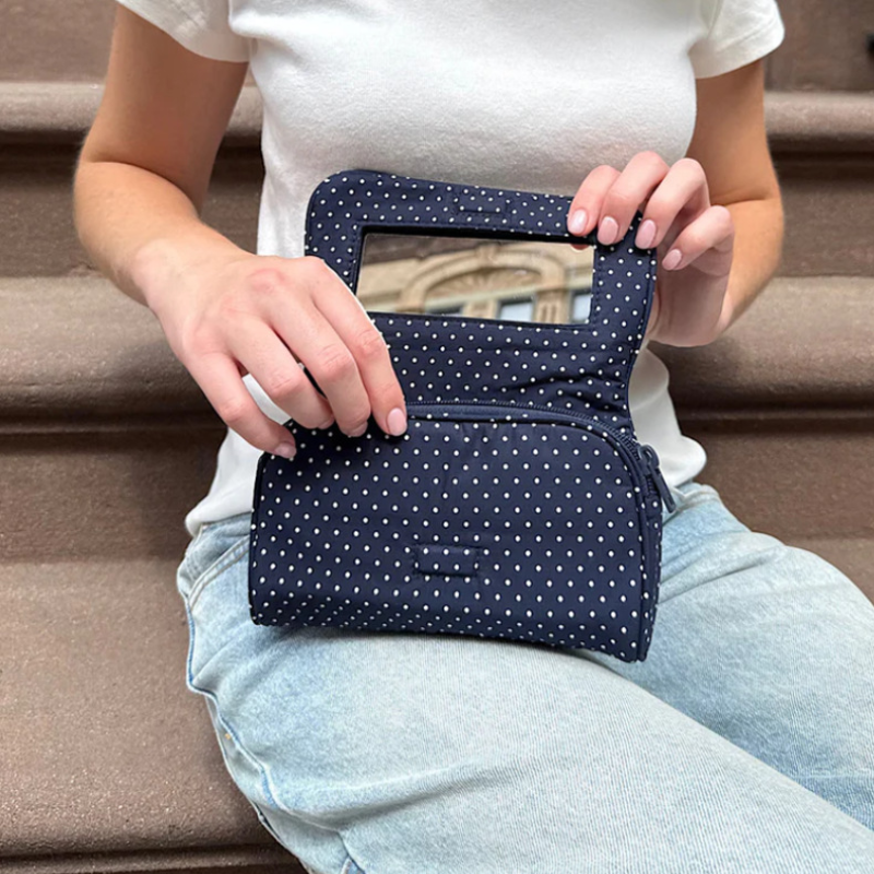Polka Dot Mirror Makeup Bag