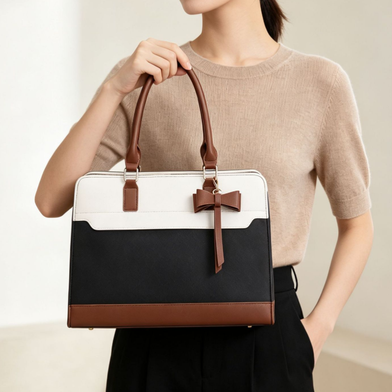 Color Block Bow Tote Bag
