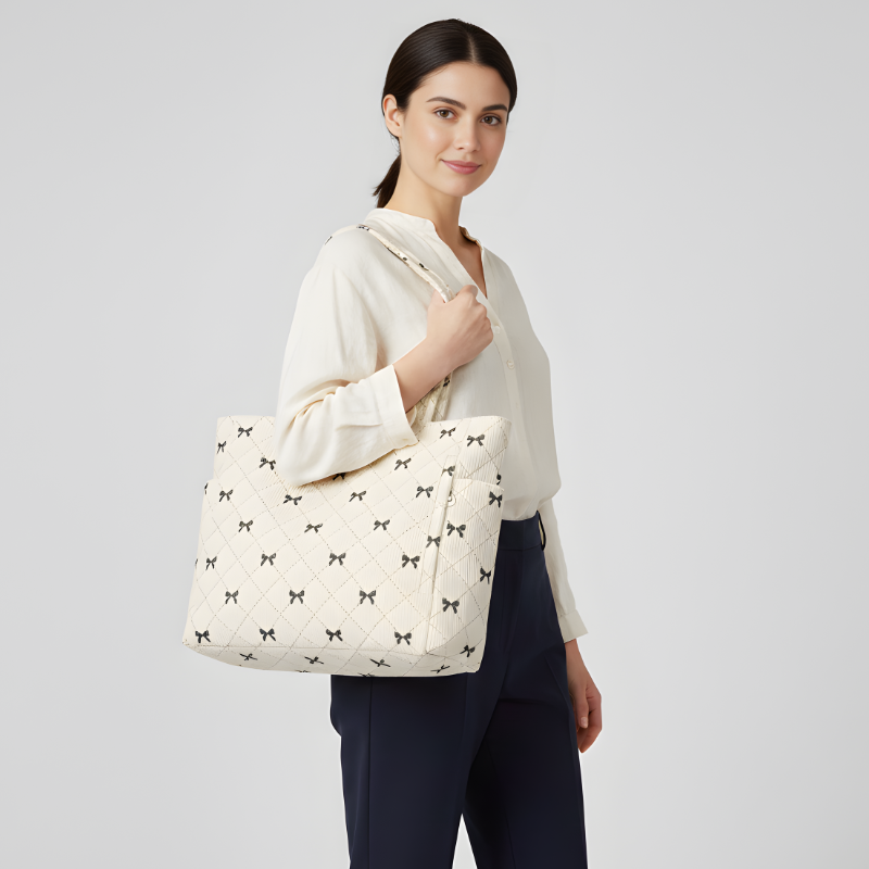 Quilted Bow Pattern Tote Bag