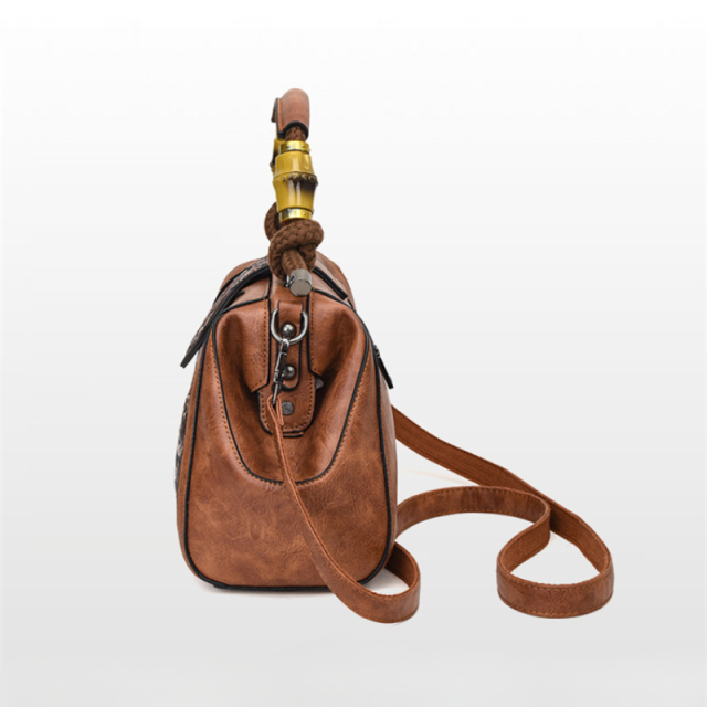 Color Block Wooden Handle Handbag