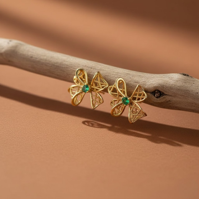 Green Zircon Bow Earrings